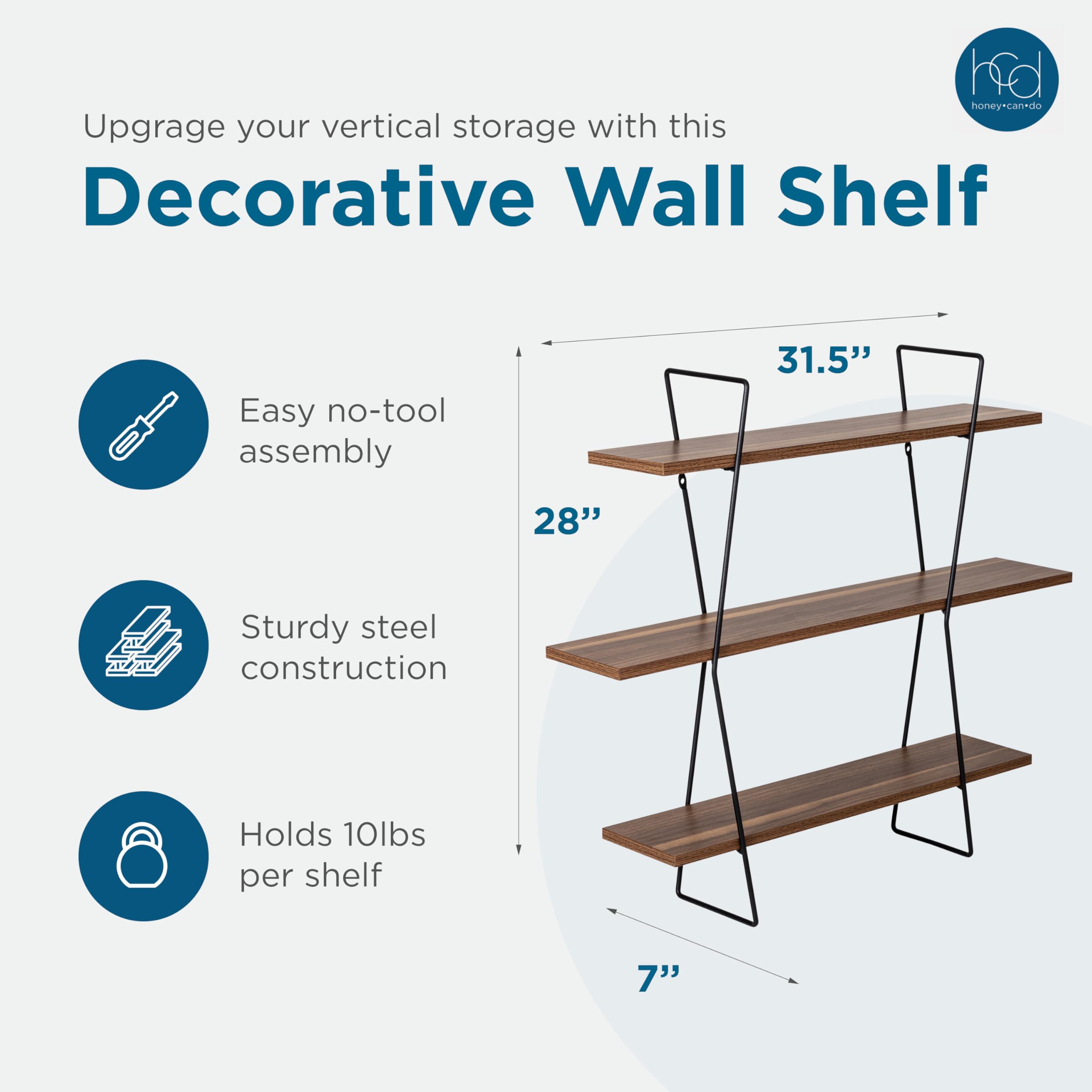 Honey-Can-Do Three-Tier Decorative Metal and Wood Wall Shelves SHF